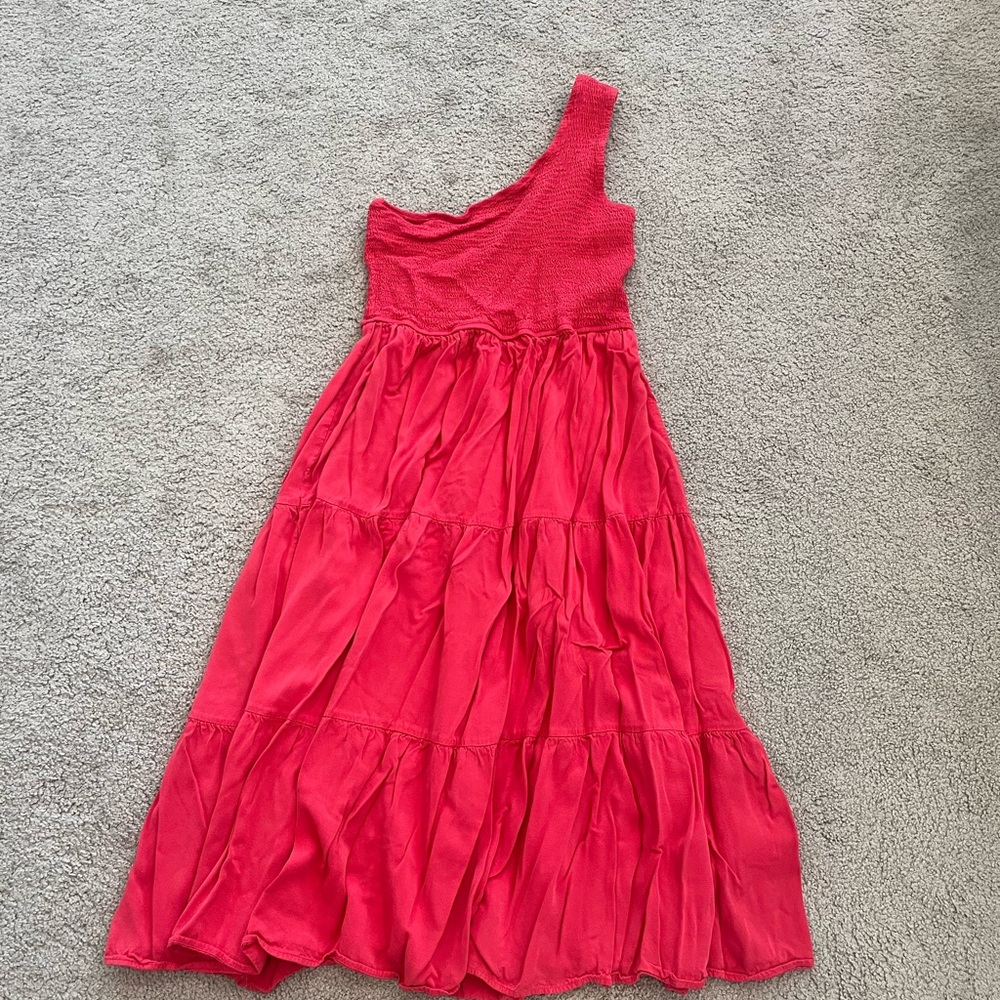 One-Shoulder Red Tiered Maxi Dress